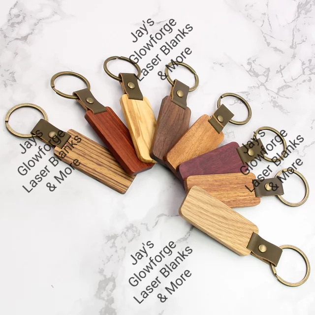 Wood Keychains w leather hardware Jay s Glowforge Laser Blanks